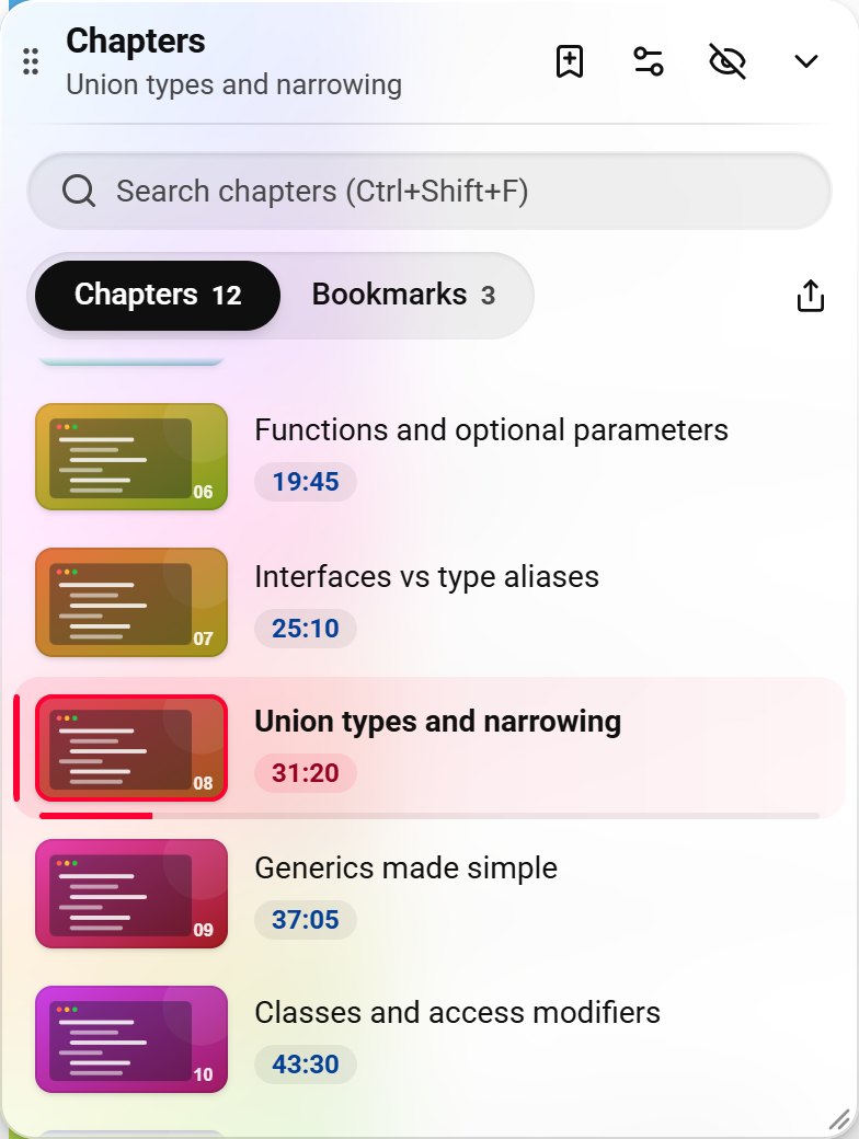 The ChapterJump panel up close: twelve chapters with thumbnails and start times, the current one highlighted